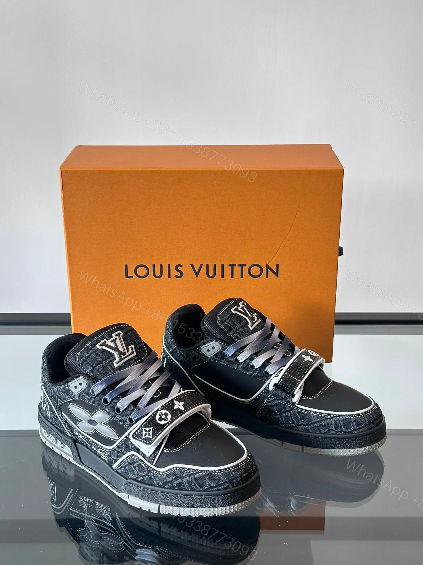 View 3 of LV Men Black Fabric Leather Sneakers