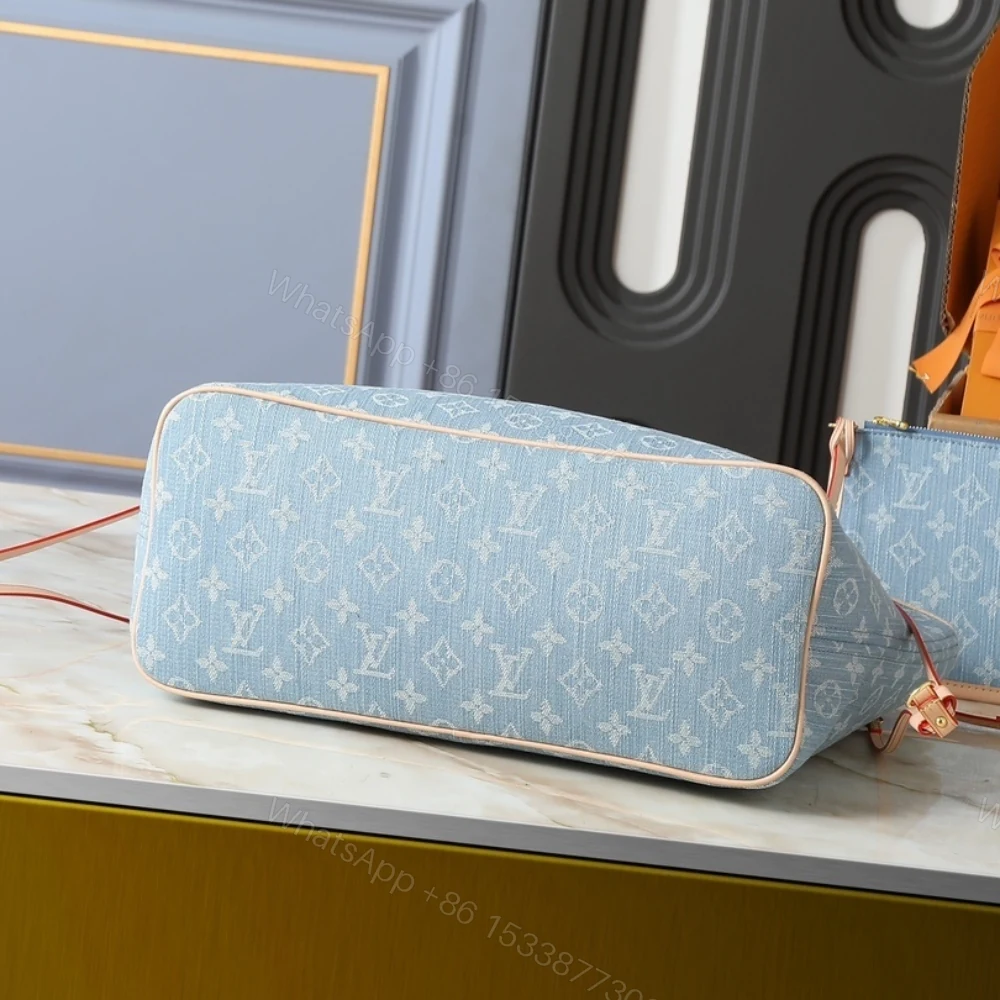 View 5 of Louis Vuitton Neverfull MM Bag Monogram Denim Blue 31Cm