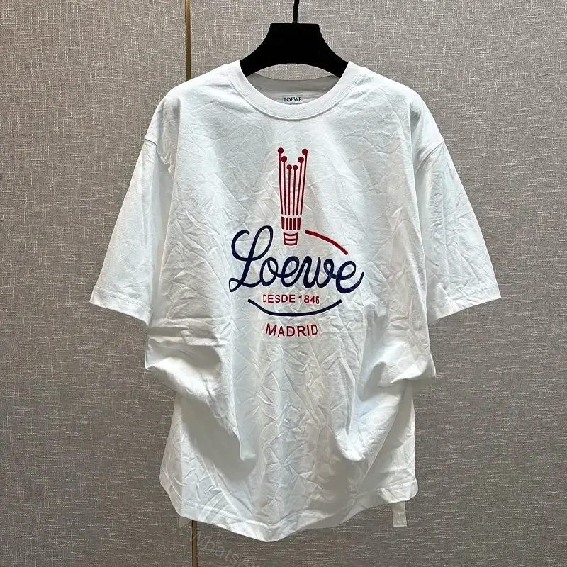 Casual Luxe Tee: White Cotton, Oversized LOEWE Graphic — view 1