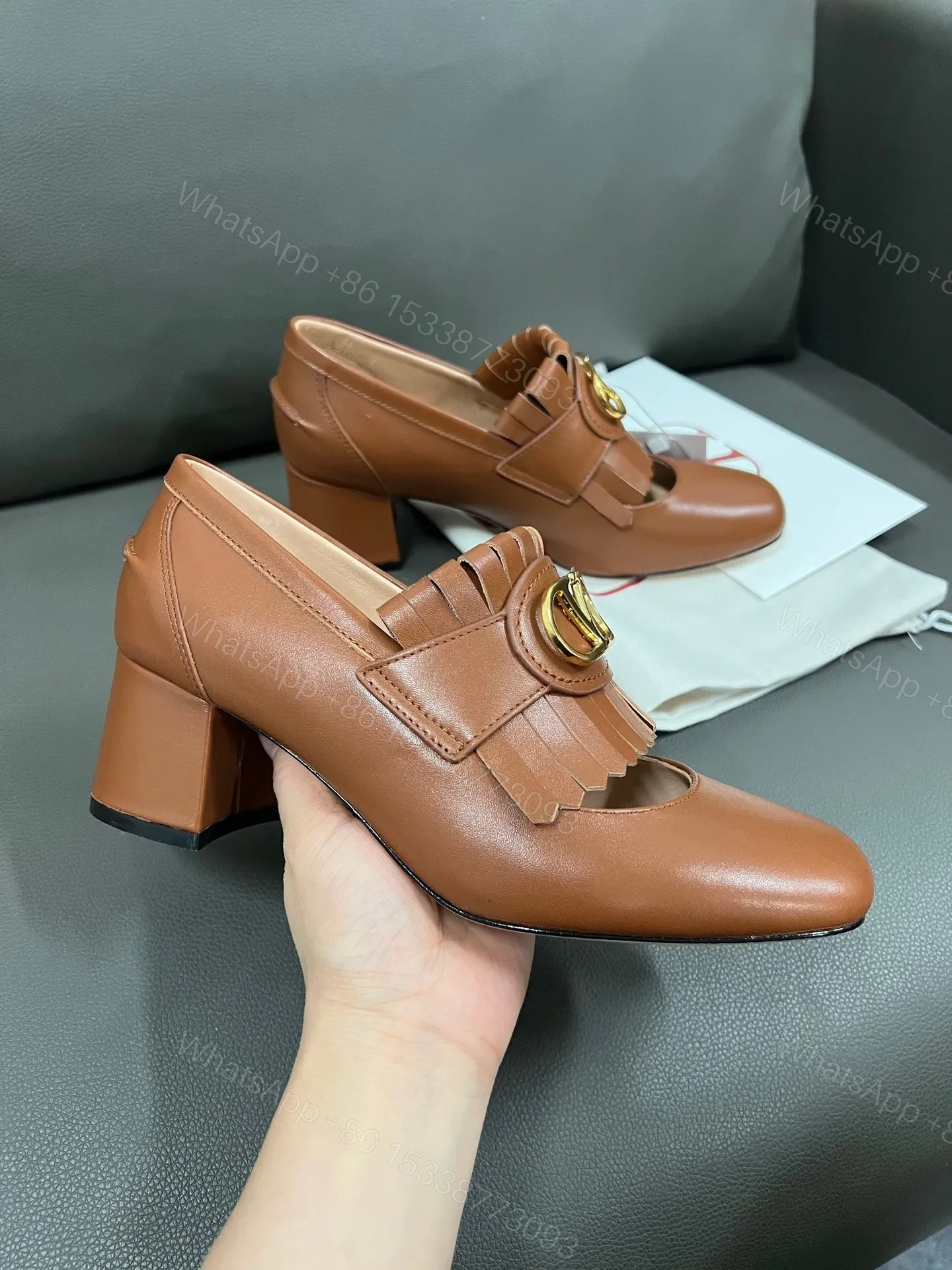 View 6 of Valentino Women Brown Leather Fringe Loafers