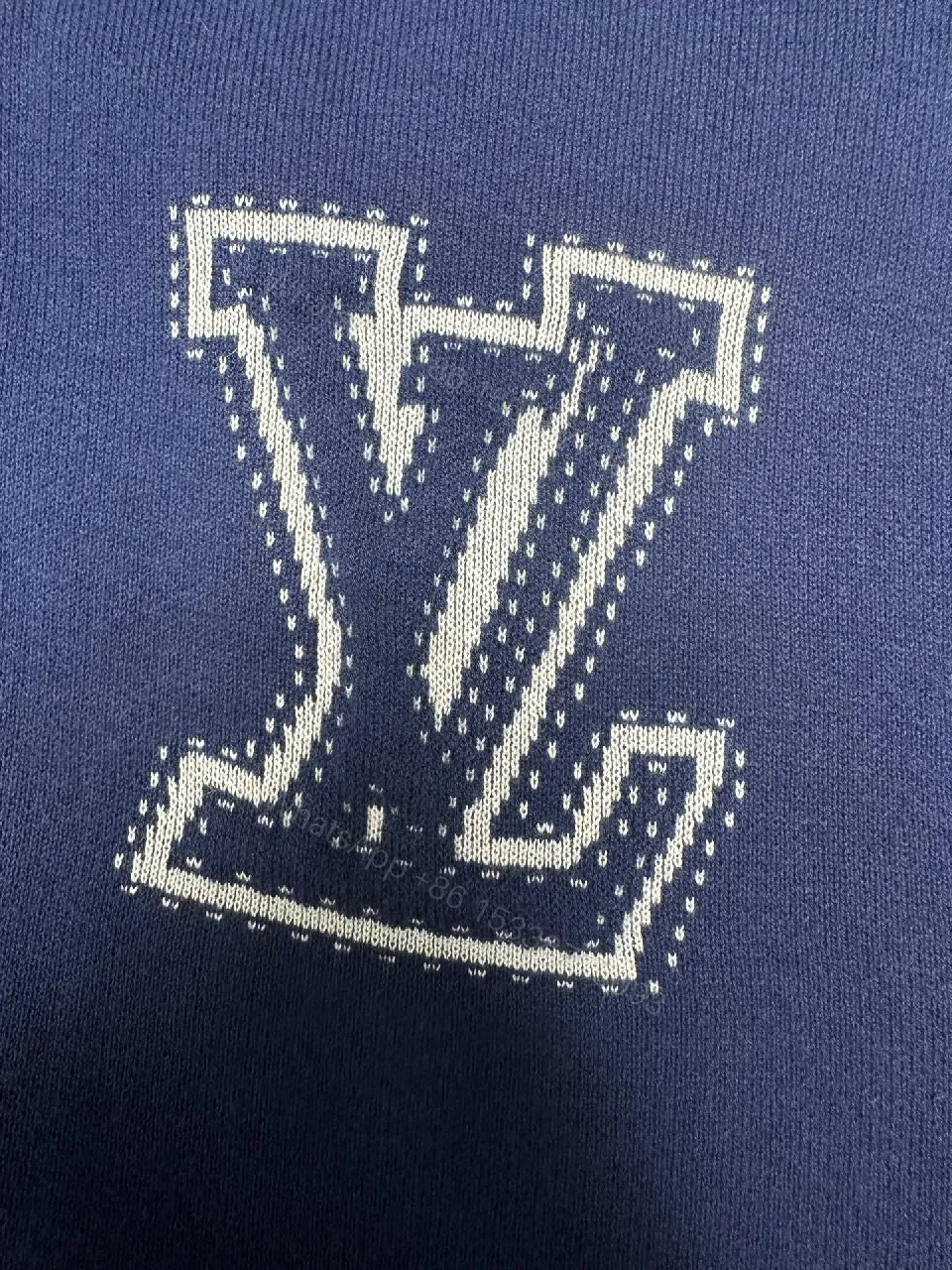 View 2 of Navy Velour Zip Hoodie - Luxury LV-Inspired Detail