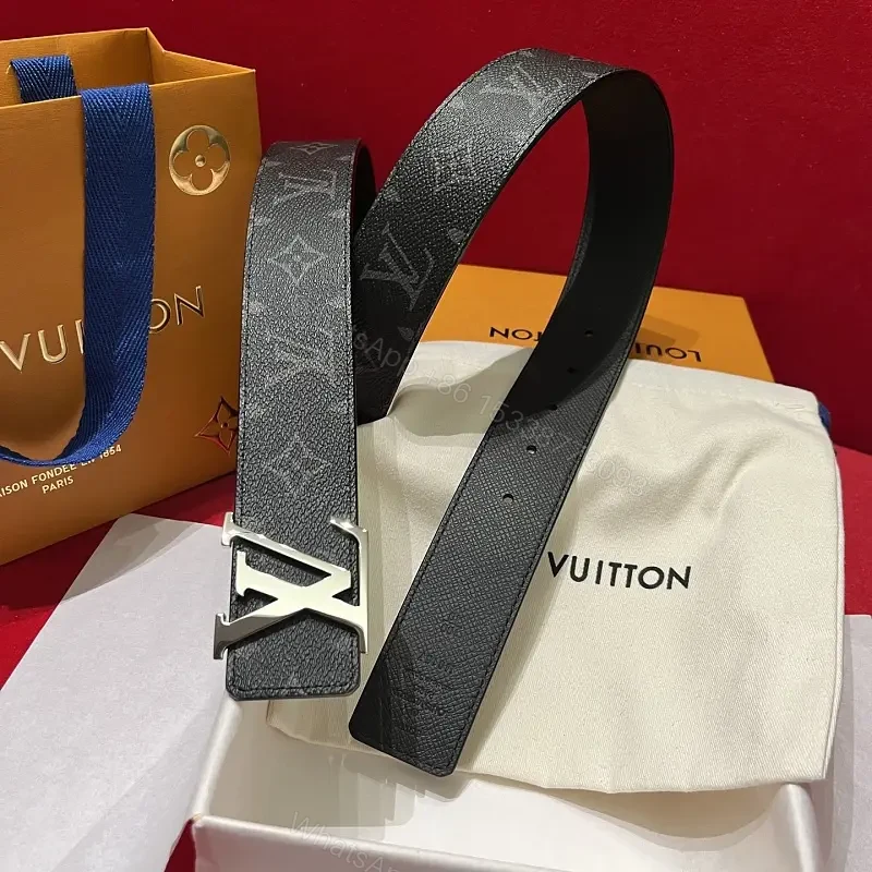 Black Pebbled Leather Belt with Oversized LV-Style Buckle — view 1