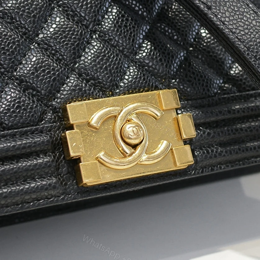 View 6 of Chanel Boy Medium Handbag Grained And Gold Tone Metal Black 25Cm