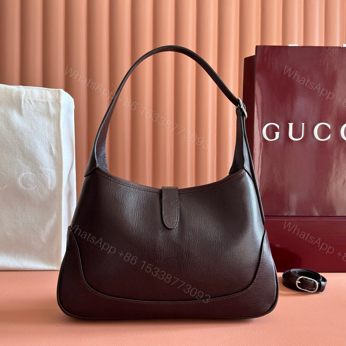 View 2 of GUCCI 26S JACKIE SLIM SHOULDER BAG 28 IN DARK BROWN CALFSKIN