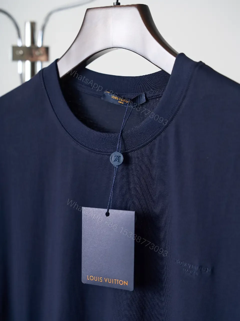 View 8 of Dark Navy Short-Sleeve Crew Neck T-Shirt, Smooth Knit, Soft Drape