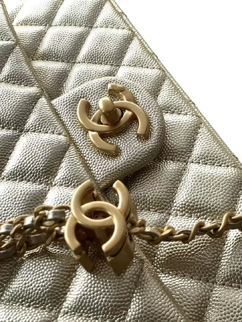 View 2 of Quilted Lambskin Flap Bag with Gold Chain—Elegant Chic
