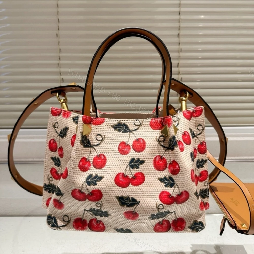 View 3 of VALENTINO GARAVANI VLOGO SIGNATURE CHERRYFIC MOTIF BAG BEIGE 26CM