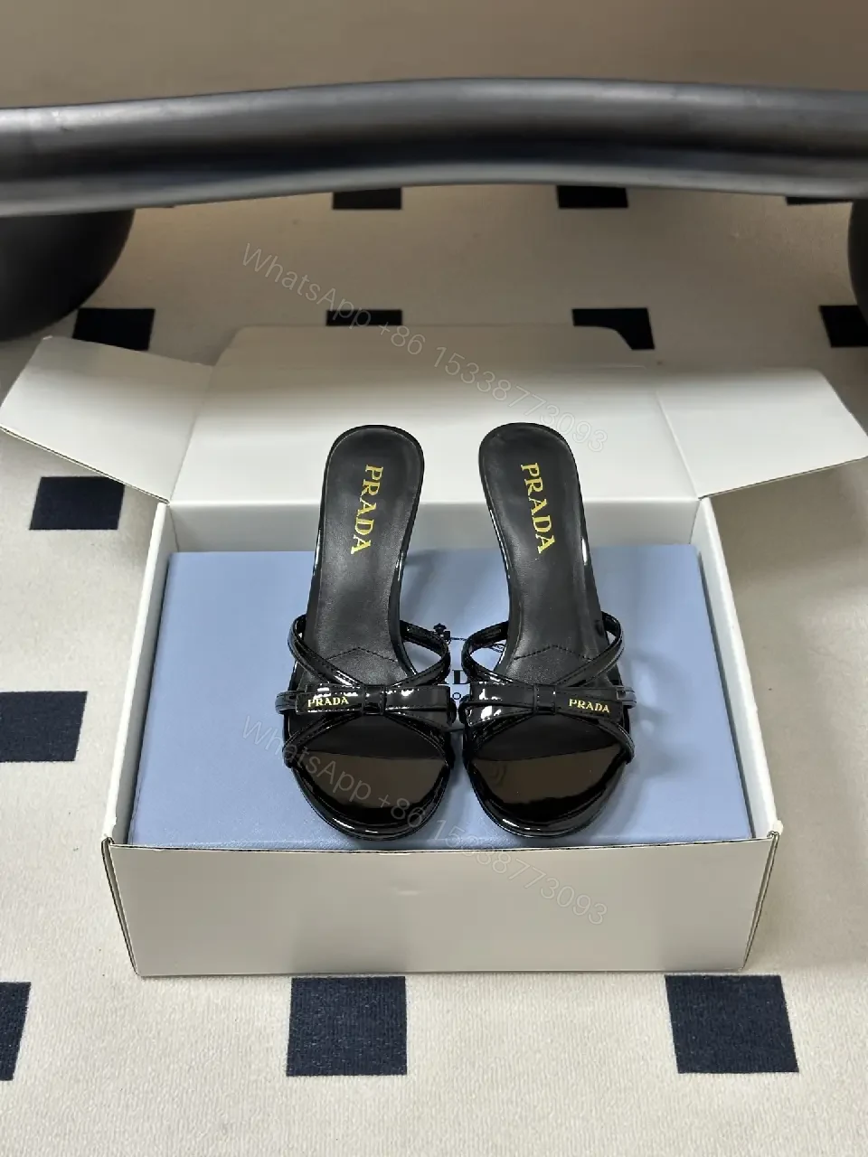 View 4 of Black Leather Slingback Heeled Sandals Prada Style