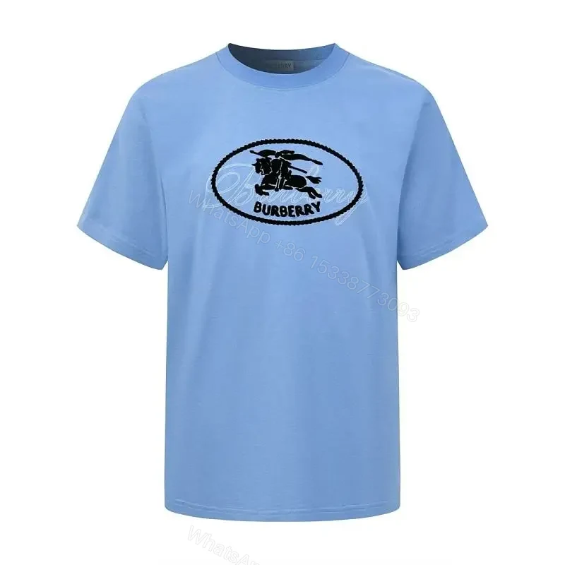 Light Blue Short-Sleeve Crew Neck Tee with Black Horse Logo — view 1