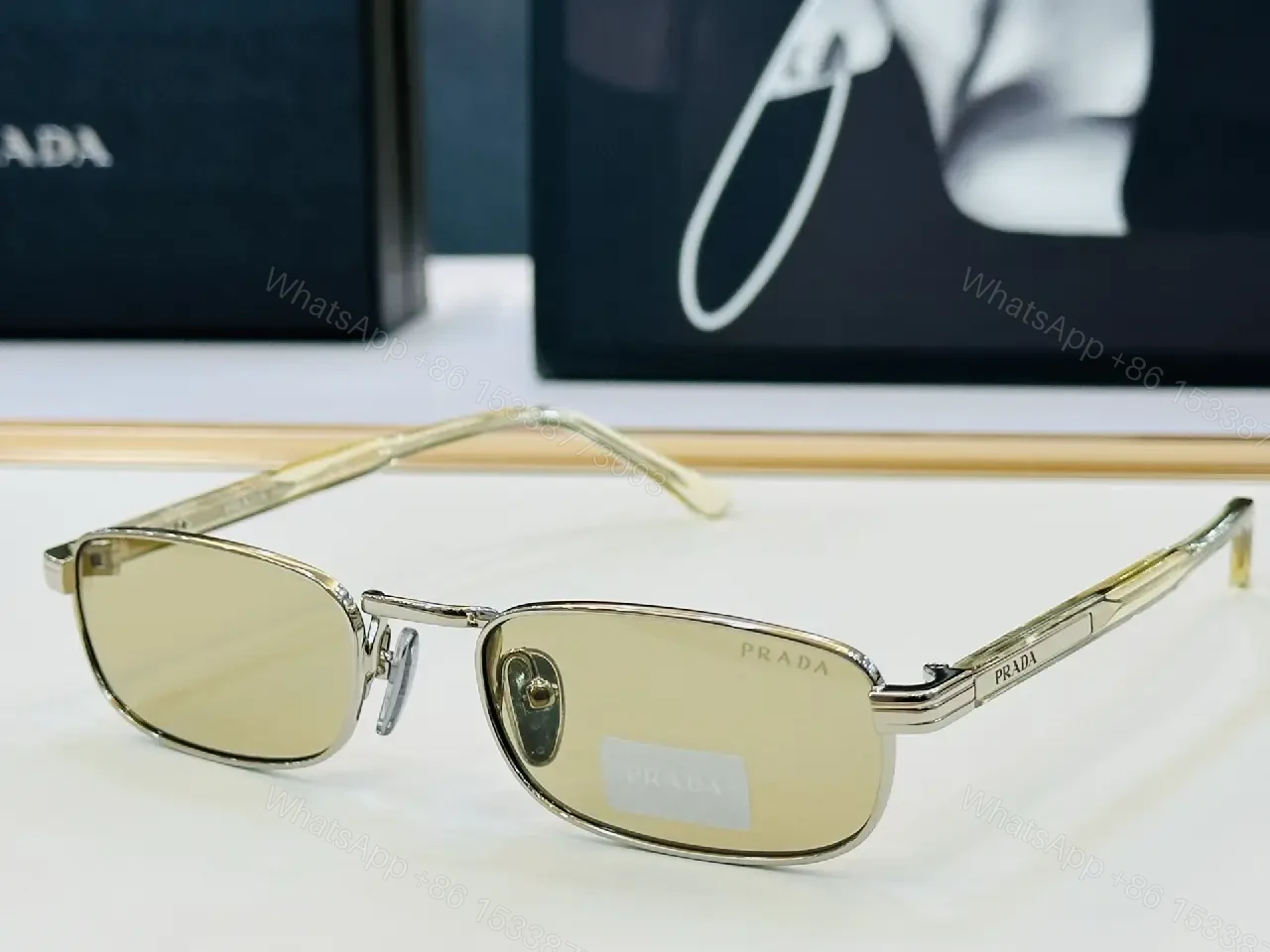 View 2 of Black Plastic/Acrylic Rectangular Semi-Rimless Narrow Metal Bridge Sunglasses