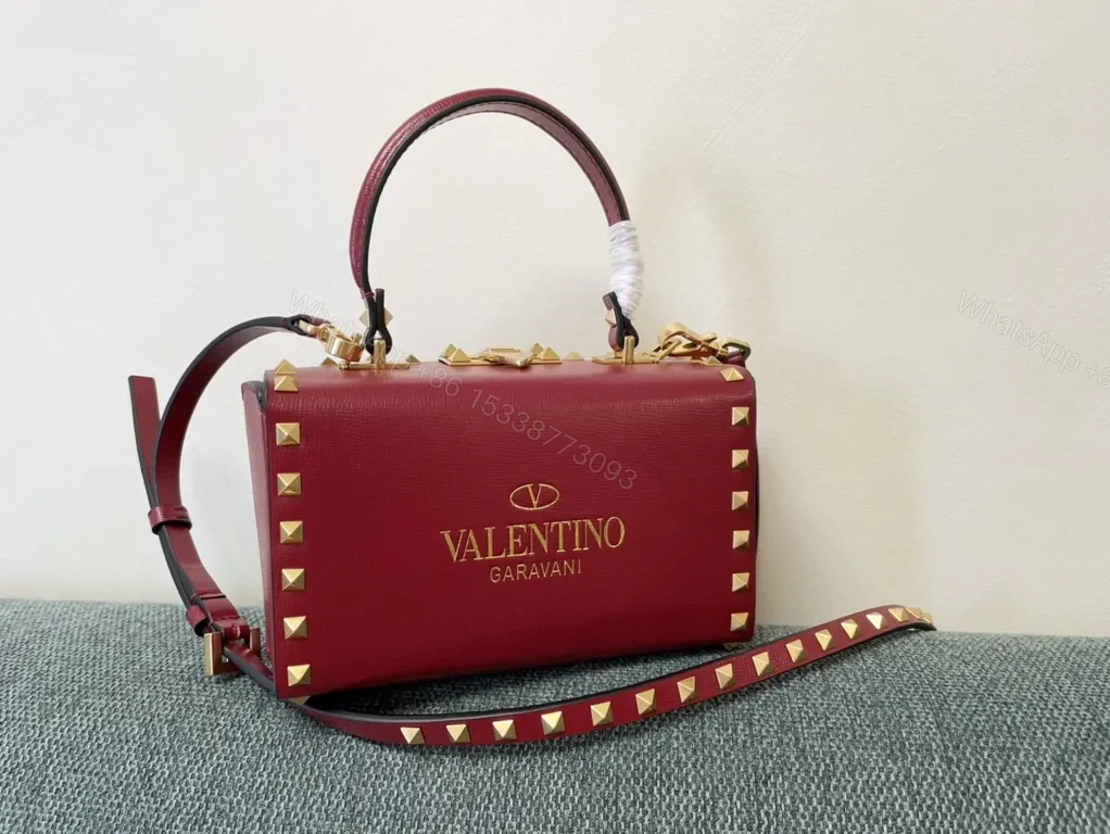 Crimson Rockstud Box Bag: Red Calfskin, Luxury Crossbody — view 1