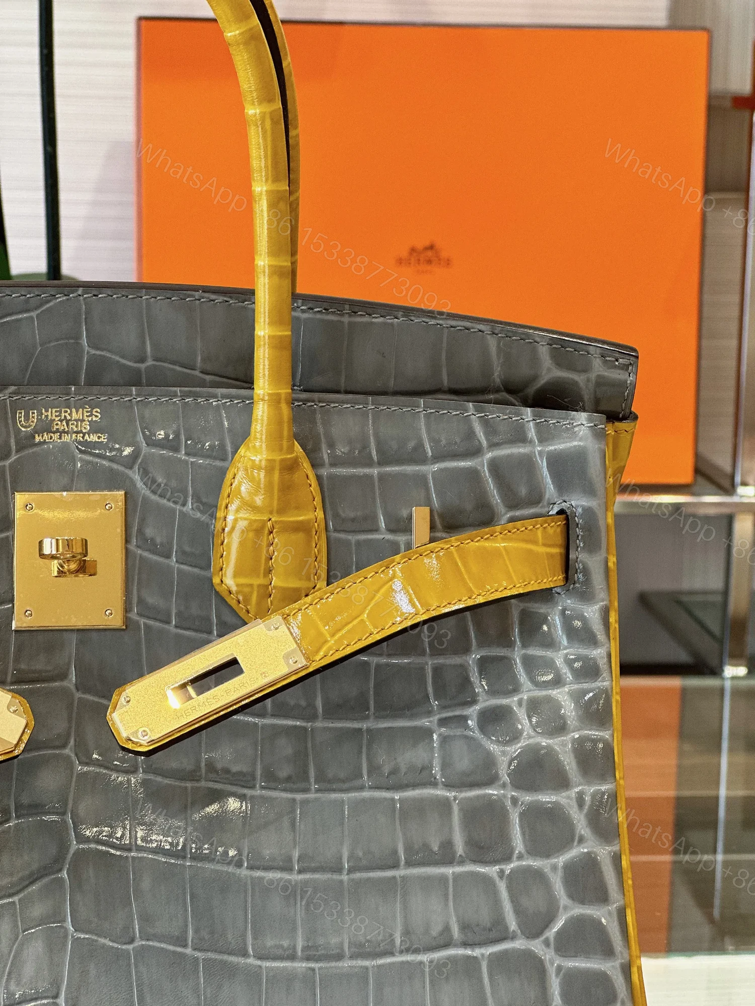 View 6 of HN 30 Gray/Gold Genuine Crocodile Leather Gold Hardware – Custom Made