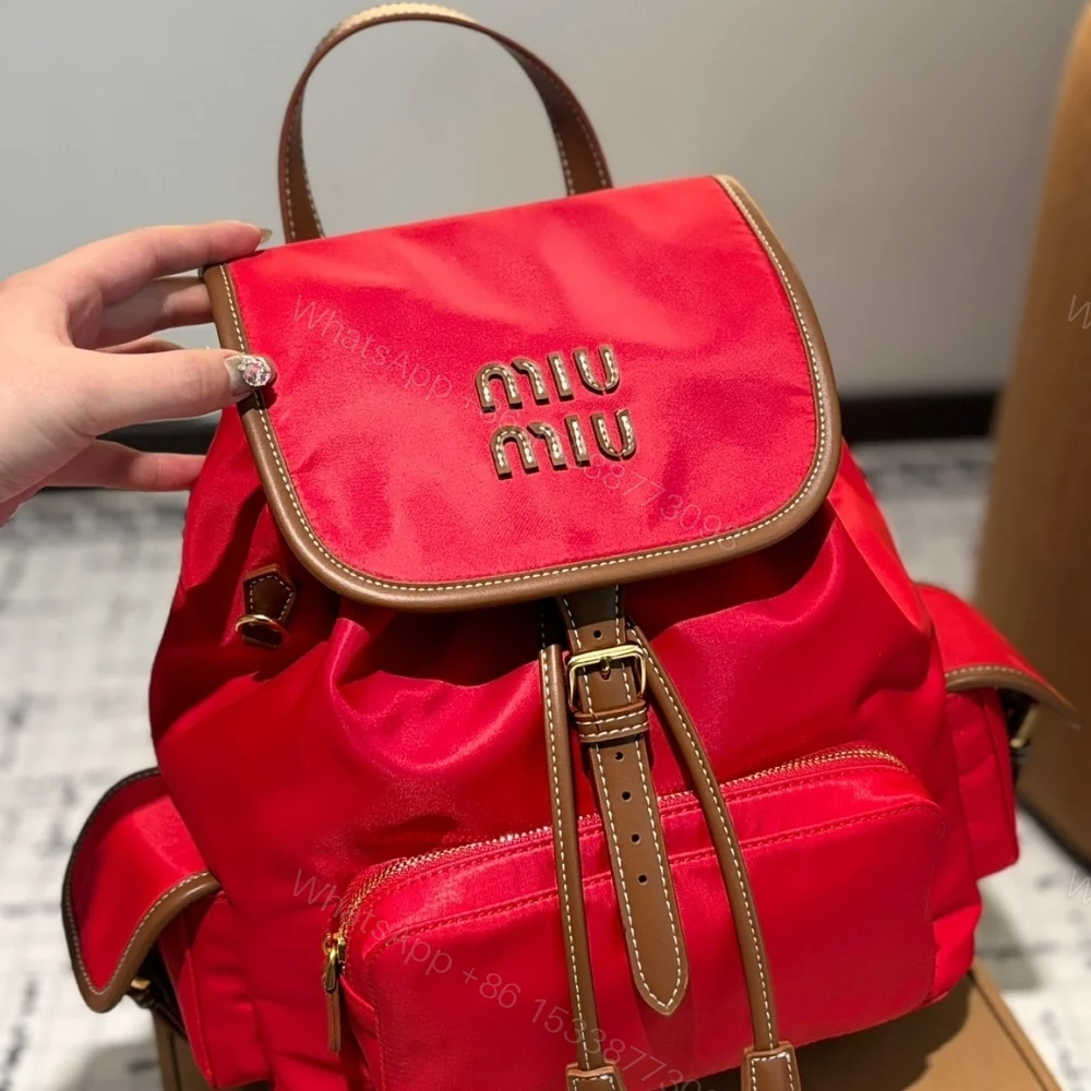 View 4 of MIUMIU CANVAS BACKPACK CORNFLOWER RED AND BRANDY 27CM 5BZ042 2IBQ F0TQE V OOO