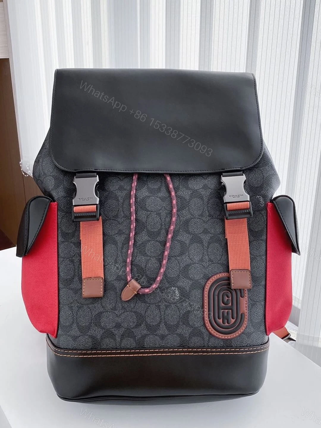 View 3 of FIRST COPY Coach Black-Red Rivington ColorBlock Unisex Backpack