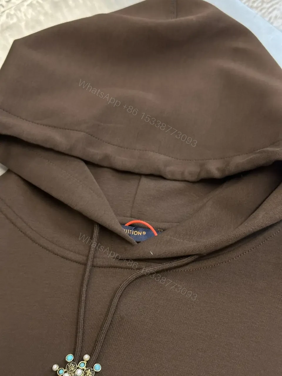 View 5 of Chocolate Cotton Hoodie: Luxe Hardware Minimalist Logo Style Hoodie