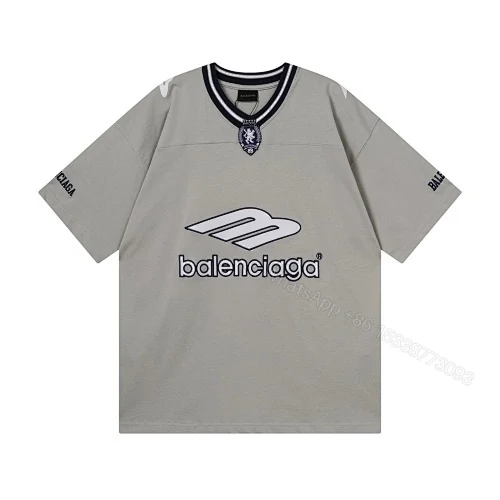 View 11 of Balenciaga Clothes 3B Silhouette Ribbed V-neck Printed T-shirt Black/Dark Blue/Gray