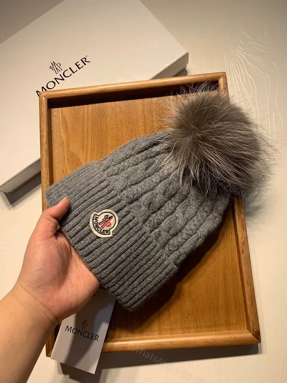 Cozy Wool-Blend Beanie with Fur Pom â€” Moncler Style Warmth — view 1