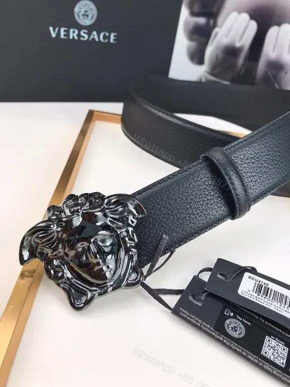 View 5 of Iconic Medusa Buckle Belt: Premium Black Leather, Versace Style