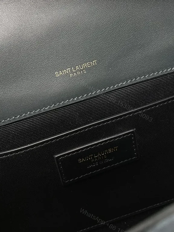 View 5 of Chevron-Quilted Suede Shoulder Bag with Gold YSL Hardware