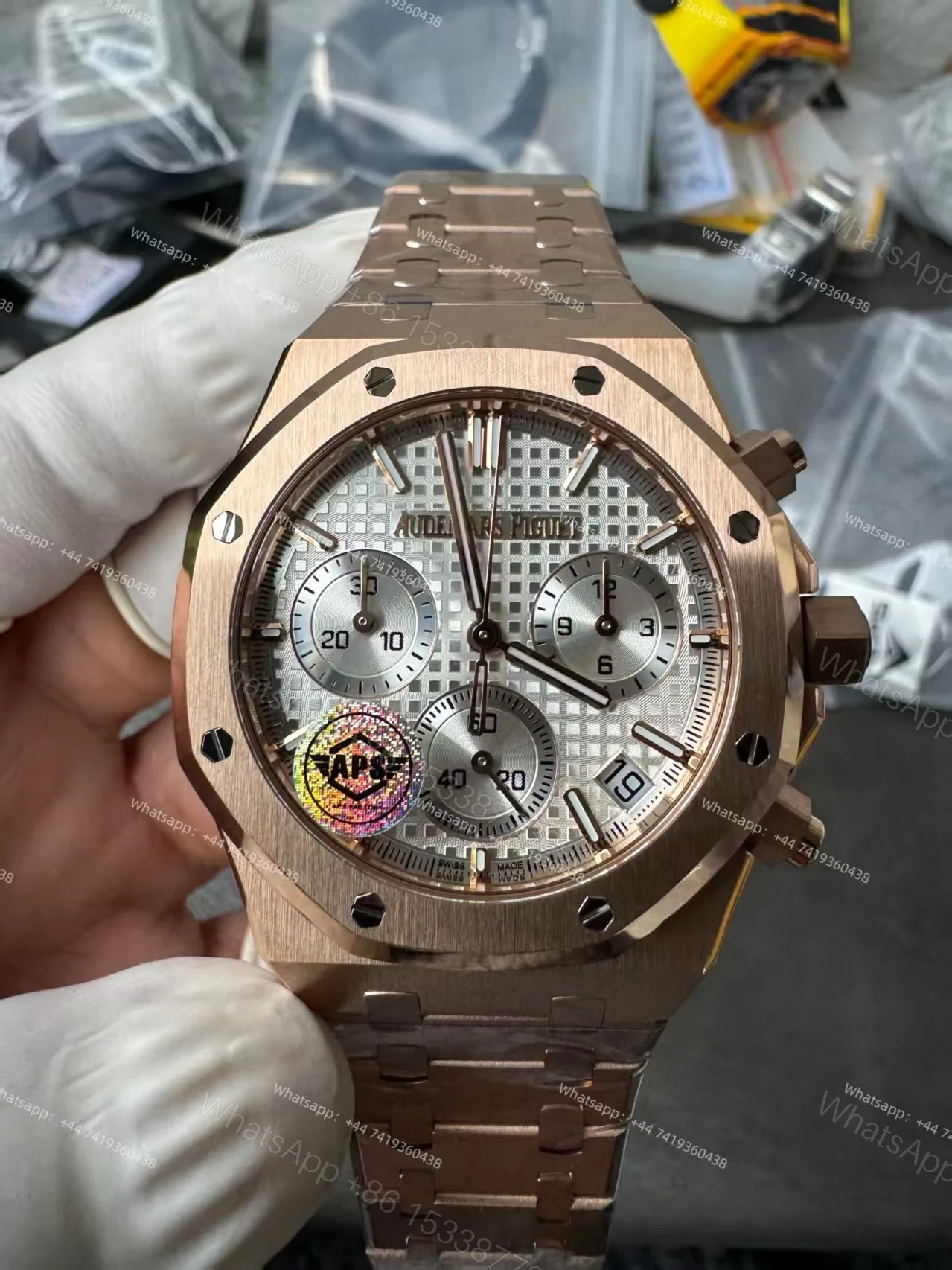 View 12 of Audemars Piguet Super Clone Royal Oak Rose Gold White Dial 26240 Chronograph 41mm Cal.4401