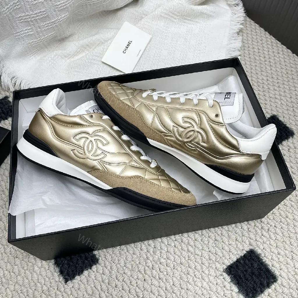 View 3 of Gold Quilted Metallic Sneaker | Luxe Texture, Everyday Comfort