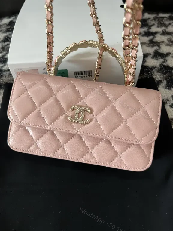 View 3 of Chic Pink Quilted Crossbody with Gold Chain - Luxury Everyday Style