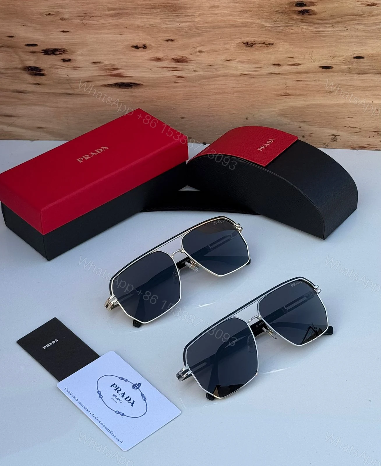 View 8 of Prada Aviator Square Silver Dark Grey Sunglasses