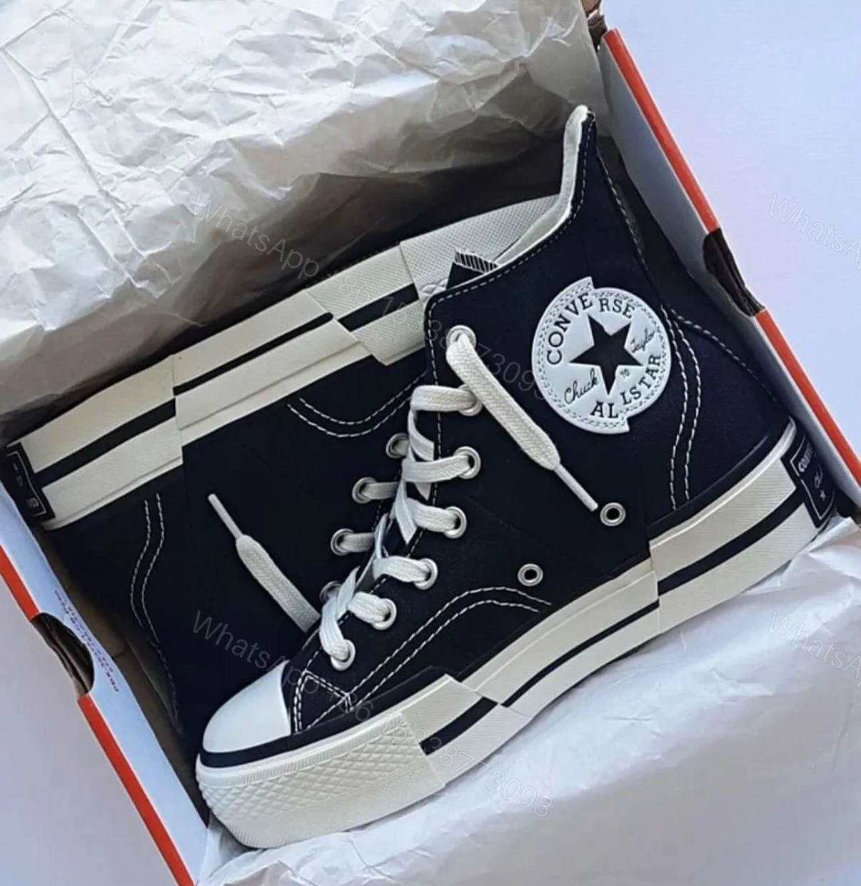 FIRST COPY CONVERSE CHUCK MID PLUS BLACK WHITE FOR MEN — view 1