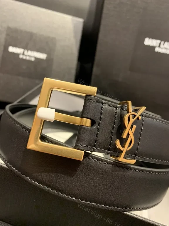 View 9 of Black Calfskin Belt with YSL Gold Buckle â€“ Modern Luxury Belt