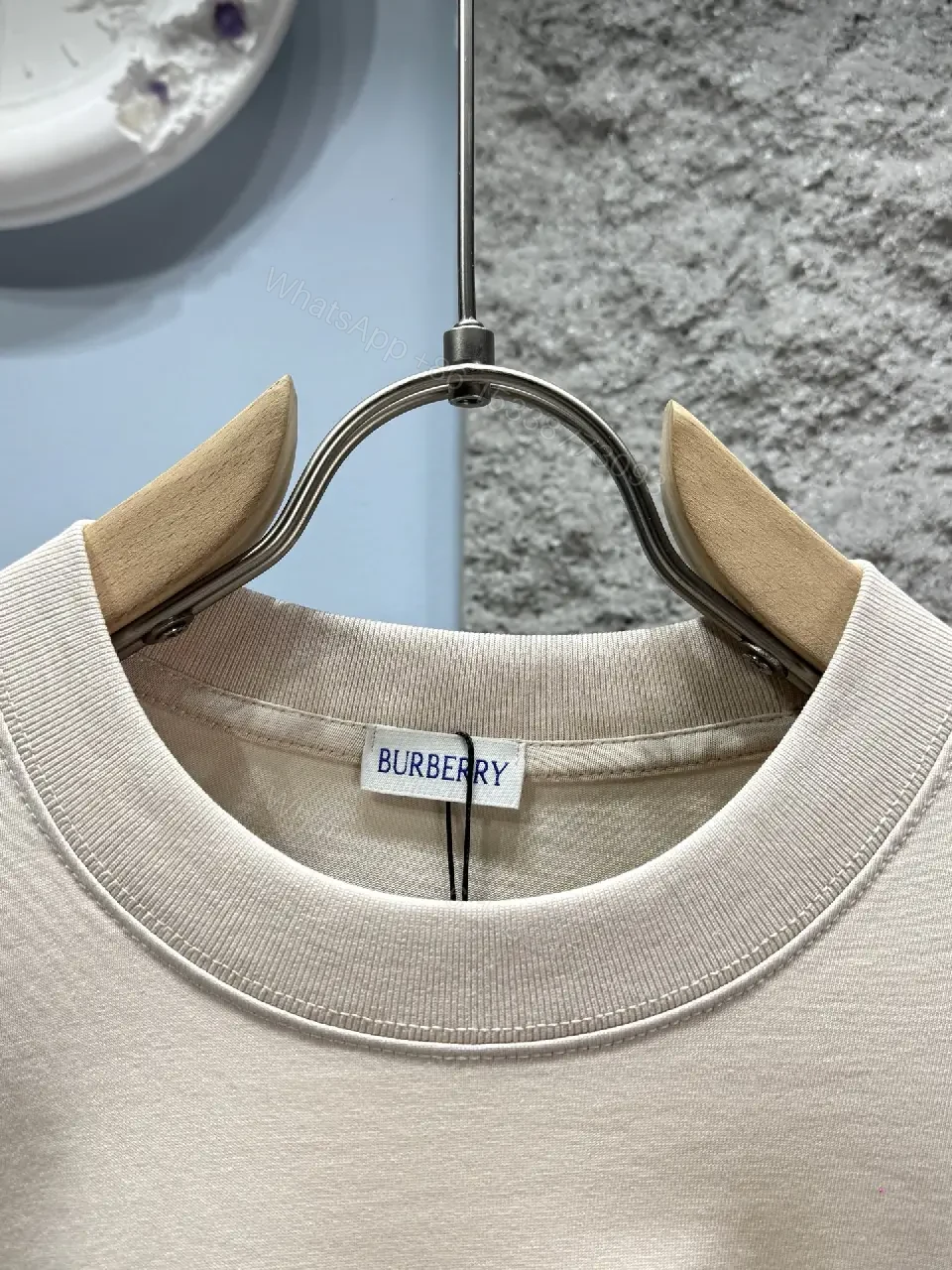 View 10 of Light Beige Off-White Loose Tee with Chest Logo, Short Sleeves