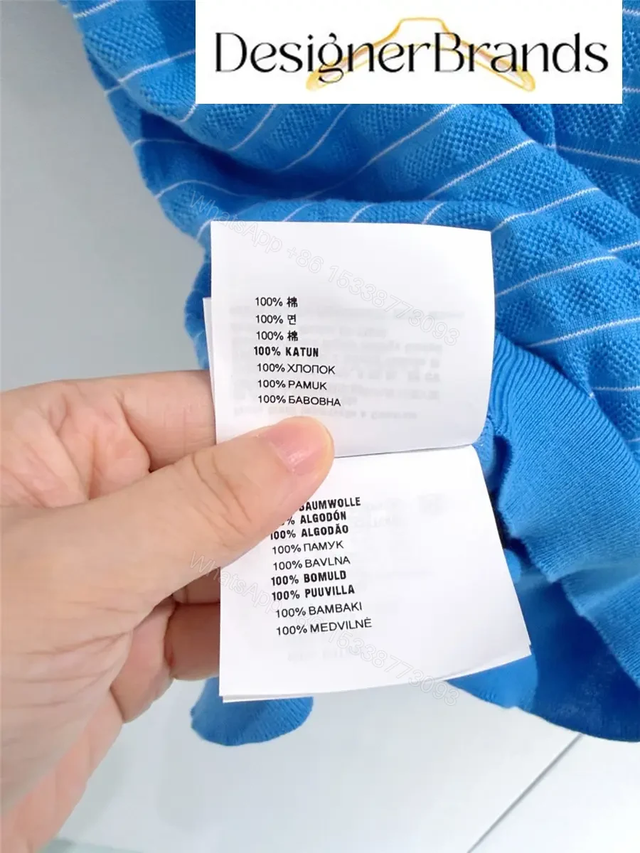 View 7 of Miu Miu Blue and White Striped Cotton V-Neck Knit Sweater