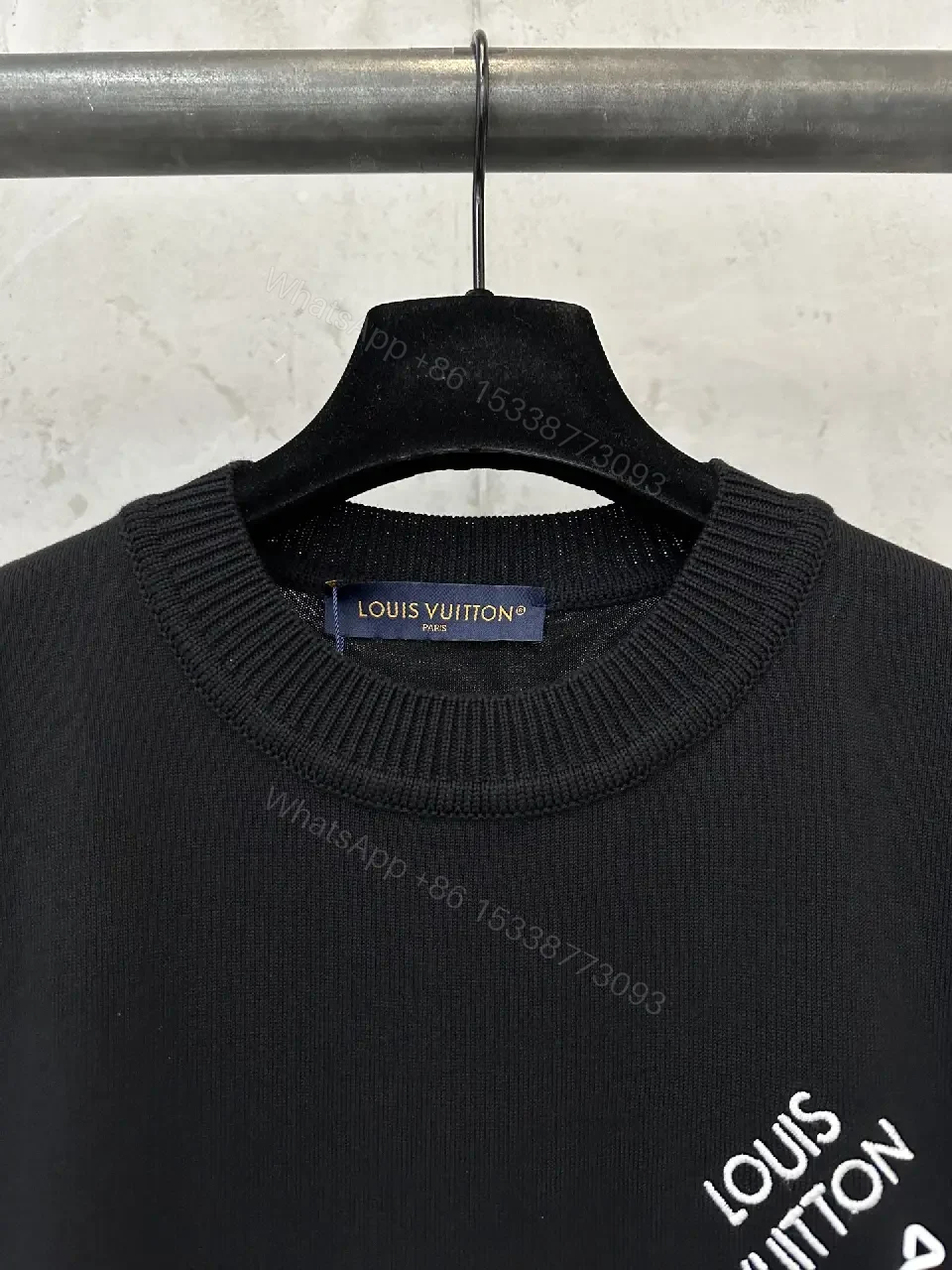 View 10 of Black Plain Knit Short-Sleeve Crew-Neck T-Shirt with Logo Accent