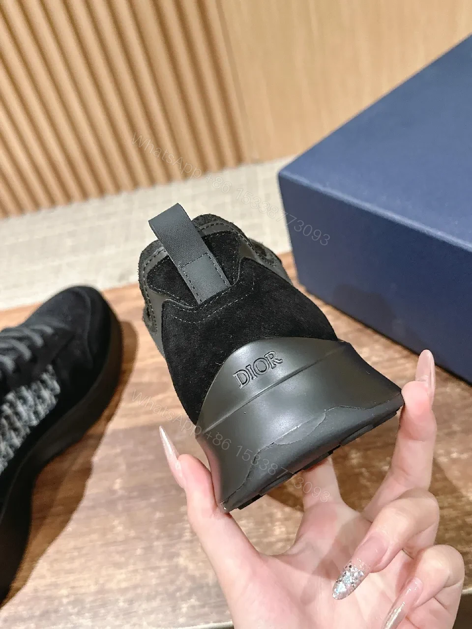 View 8 of Monochrome suede & mesh high-top sneakers with designer detailing