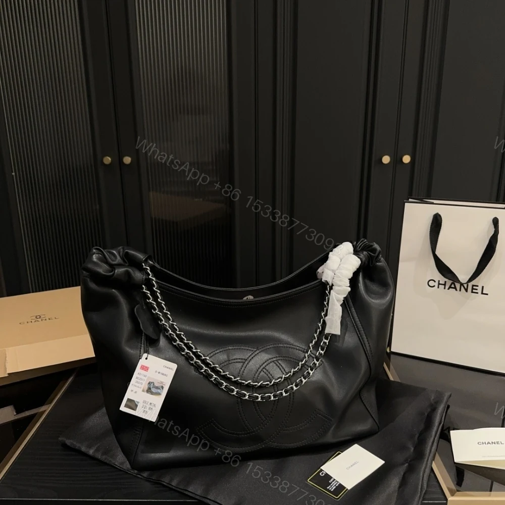 View 5 of Chanel Large Hobo Bag Black Leather Chain Strap 36Cm
