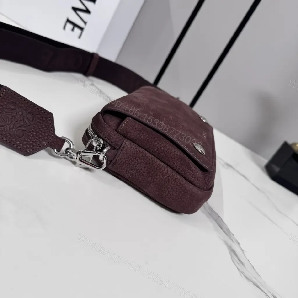View 7 of Compact Burgundy Pebbled Leather Messenger