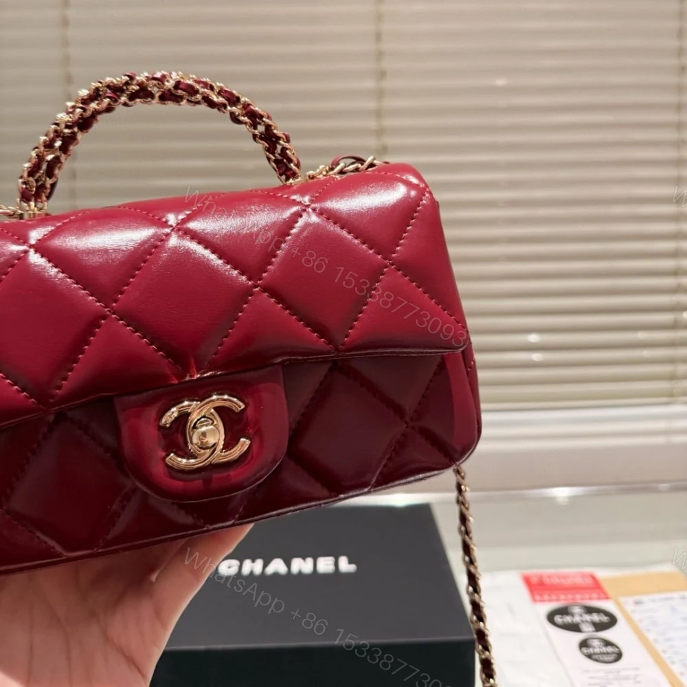 View 3 of Chanel Classic Mini Flap Bag With Chain In Burgundy 21Cm
