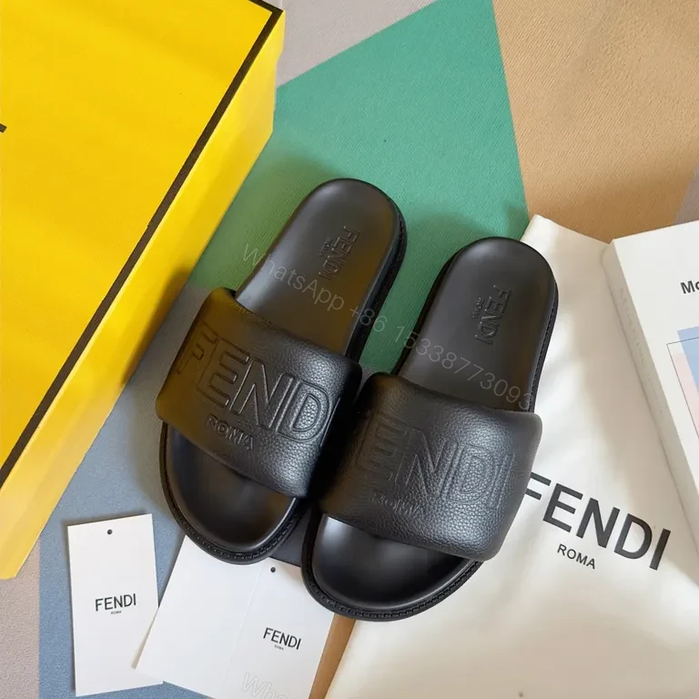 View 4 of Fendi Leather Slide Sandals: Minimalist Luxe Comfort