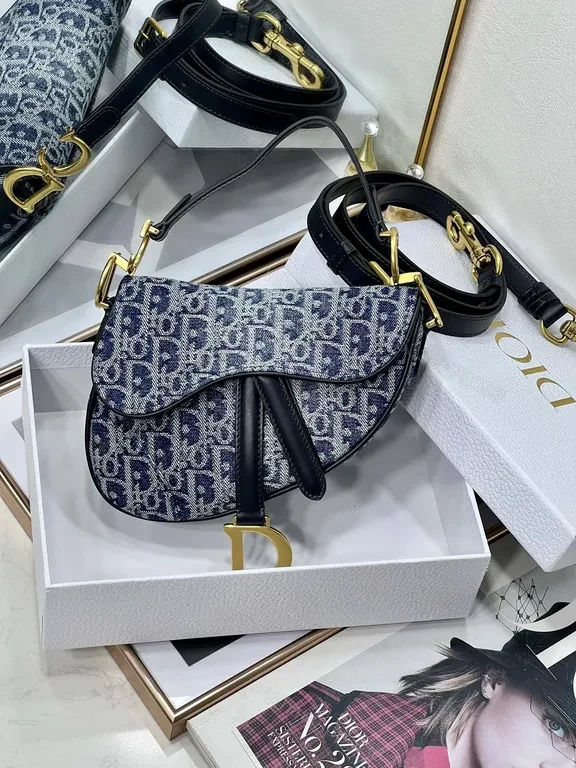 View 2 of Chic Denim Saddle Bag - Luxe Gold Hardware, Everyday Distinction