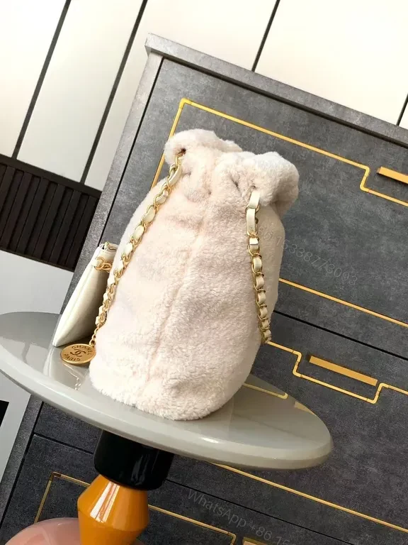 View 9 of Soft Texture Tote: Faux Shearling, Gold Chain, Couture Style