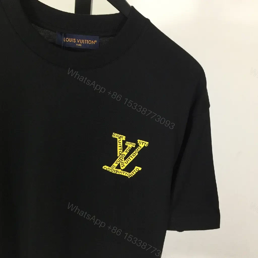 View 5 of Black Cotton Tee, Bold LV-Inspired Graphic, Relaxed Fit Tee