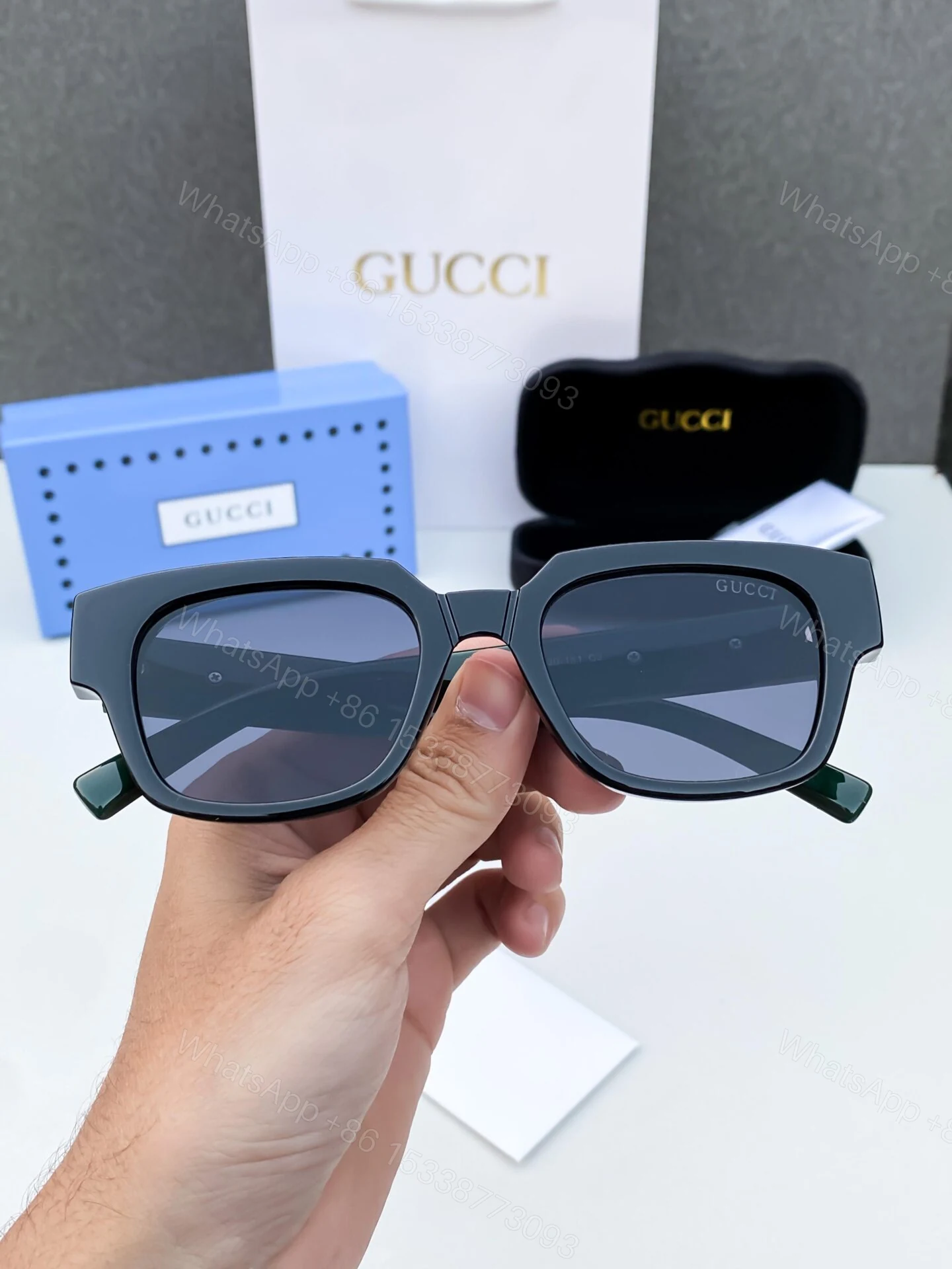 View 5 of Gucci Inspired Square Sunglasses Black Brown Gradient
