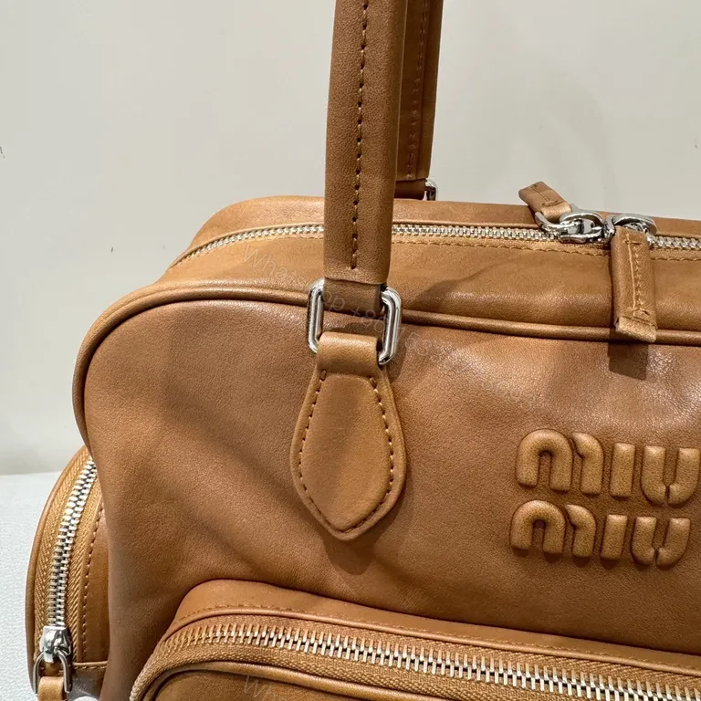 View 3 of Structured Leather Satchel: Miu MiuDetailing, Everyday Luxury