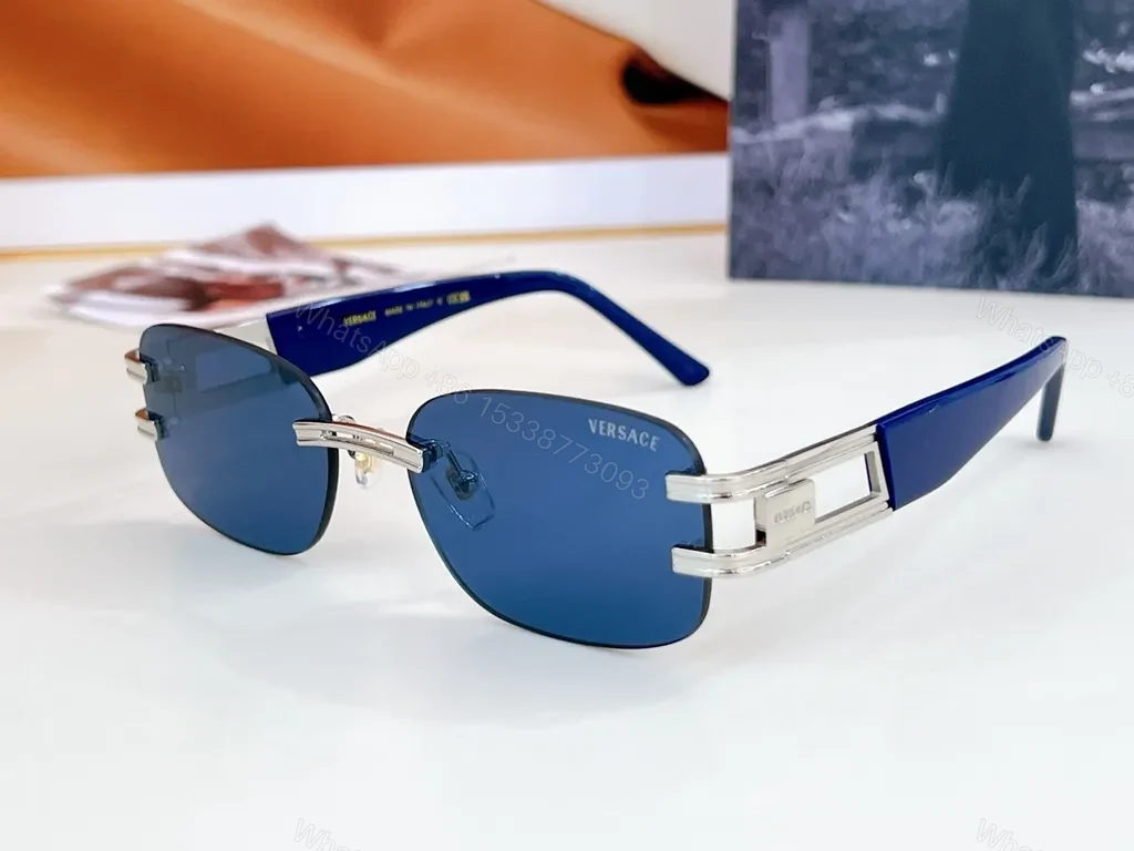 View 8 of Metallic Rose-Gold Rimless Sunglasses - Versace-Style Luxury