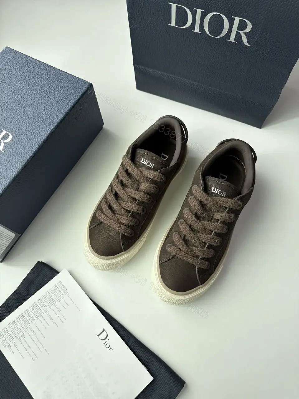 View 13 of Brown Leather Sneakers Canvas Casual Dior Branding Sneaker