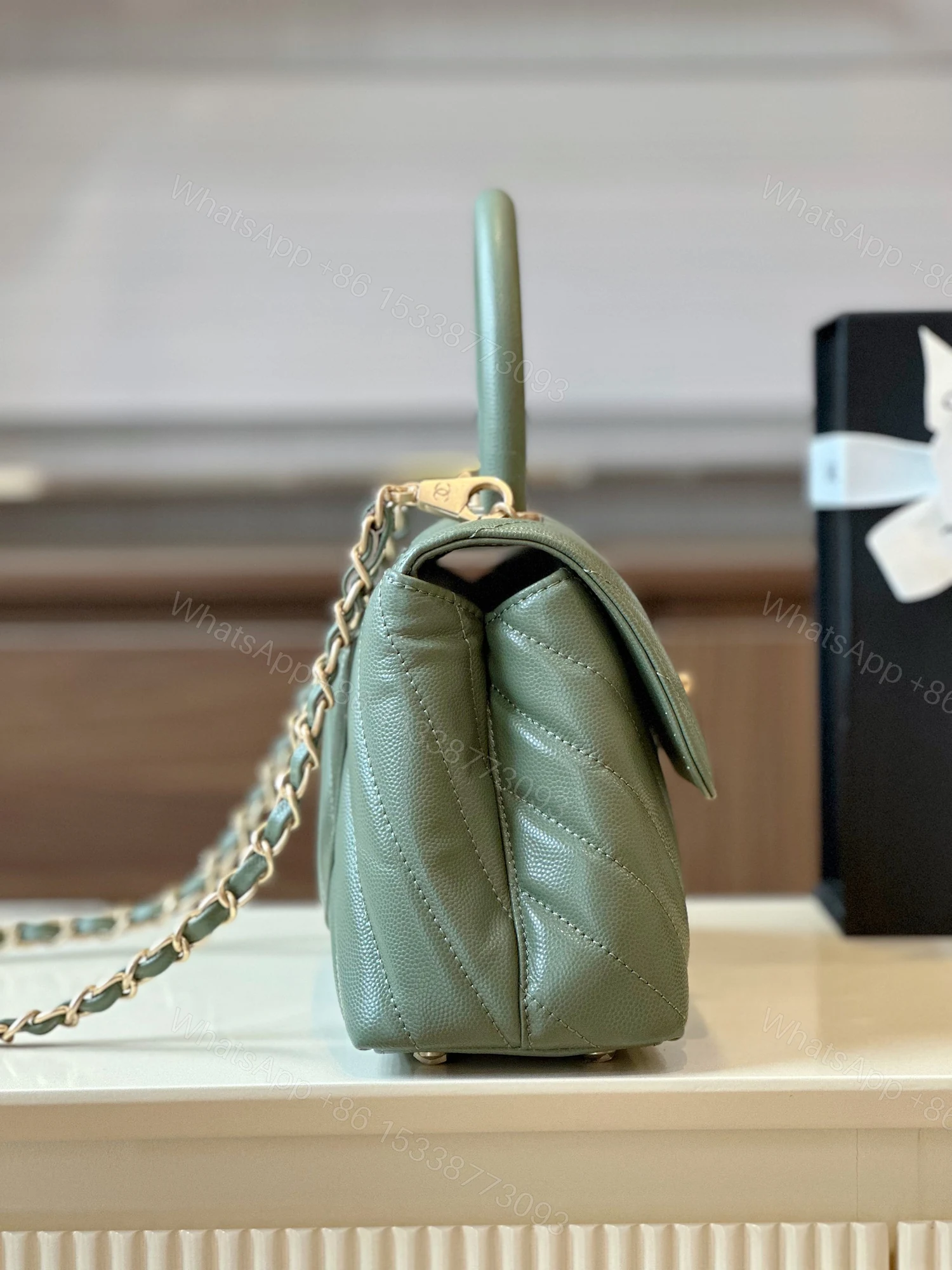 View 4 of Chanel Coco Handag V-Shaped Pattern With Lock Gold 25cm