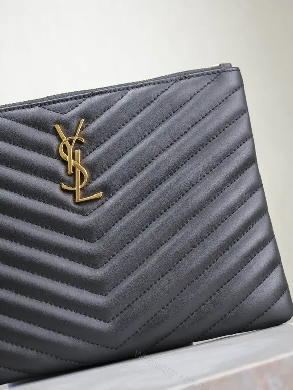View 5 of Chic Chevron Quilted Clutch with Gold Emblem - Compact Luxury
