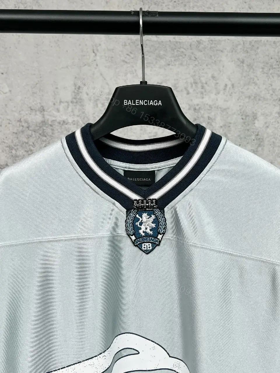 View 8 of Metallic Silver Balenciaga-Style Jersey: Bold Graphic, Relaxed Fit