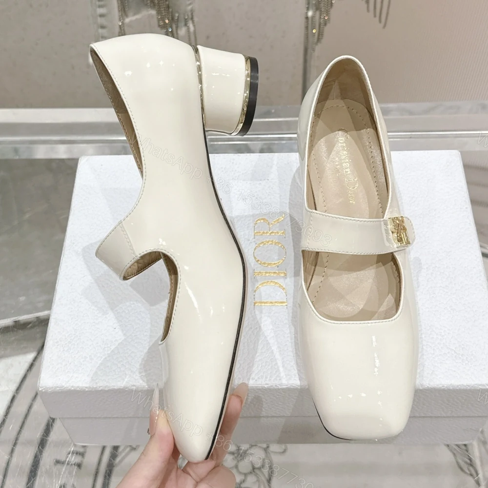View 3 of 高仿Dior*Miss系列KDC269方頭粗跟單鞋4CM白色漆皮免檢版