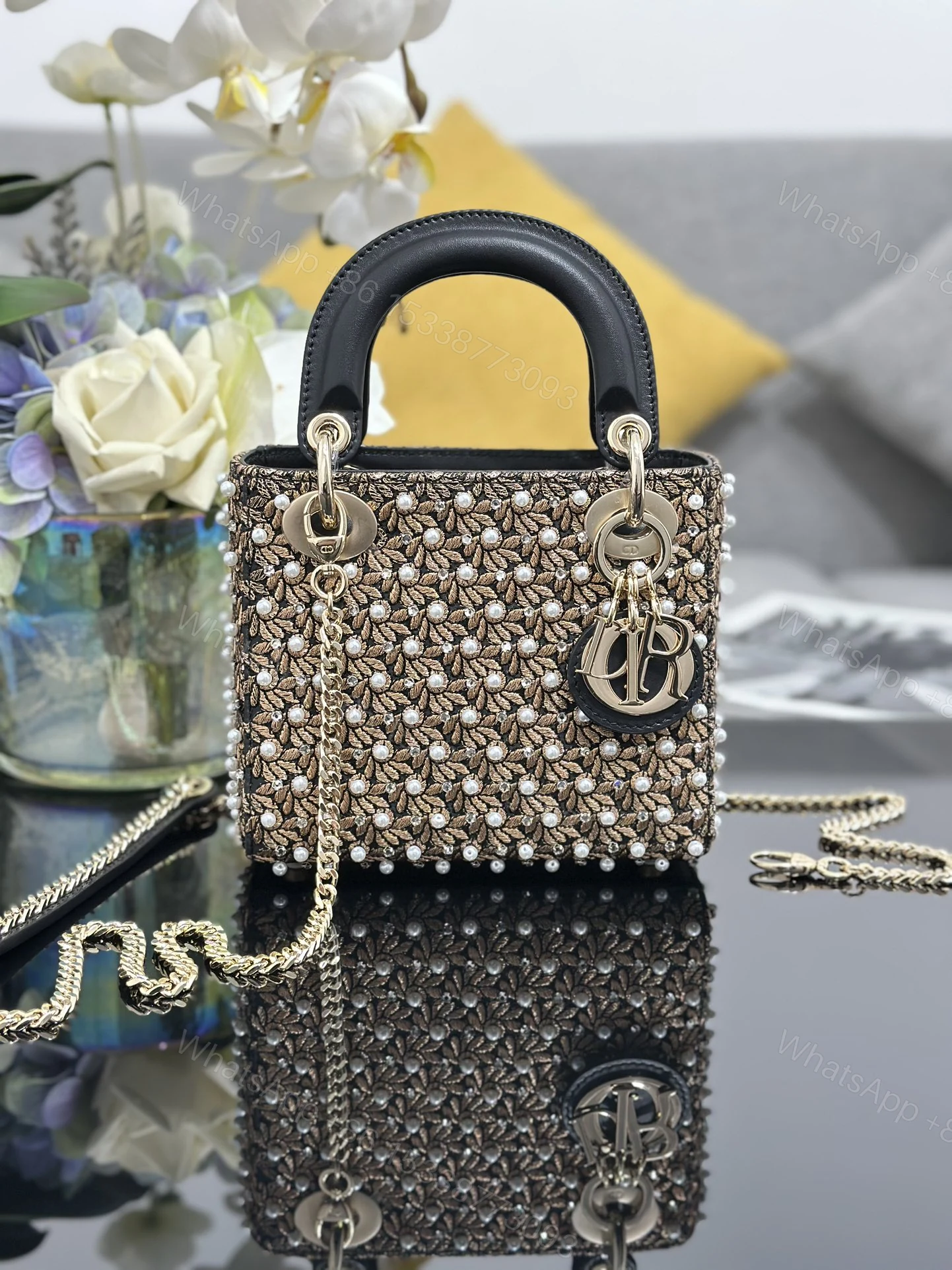 Dior 原單 女款 Lady 珍珠花卉刺繡手提包 輕奢時尚款 — view 1