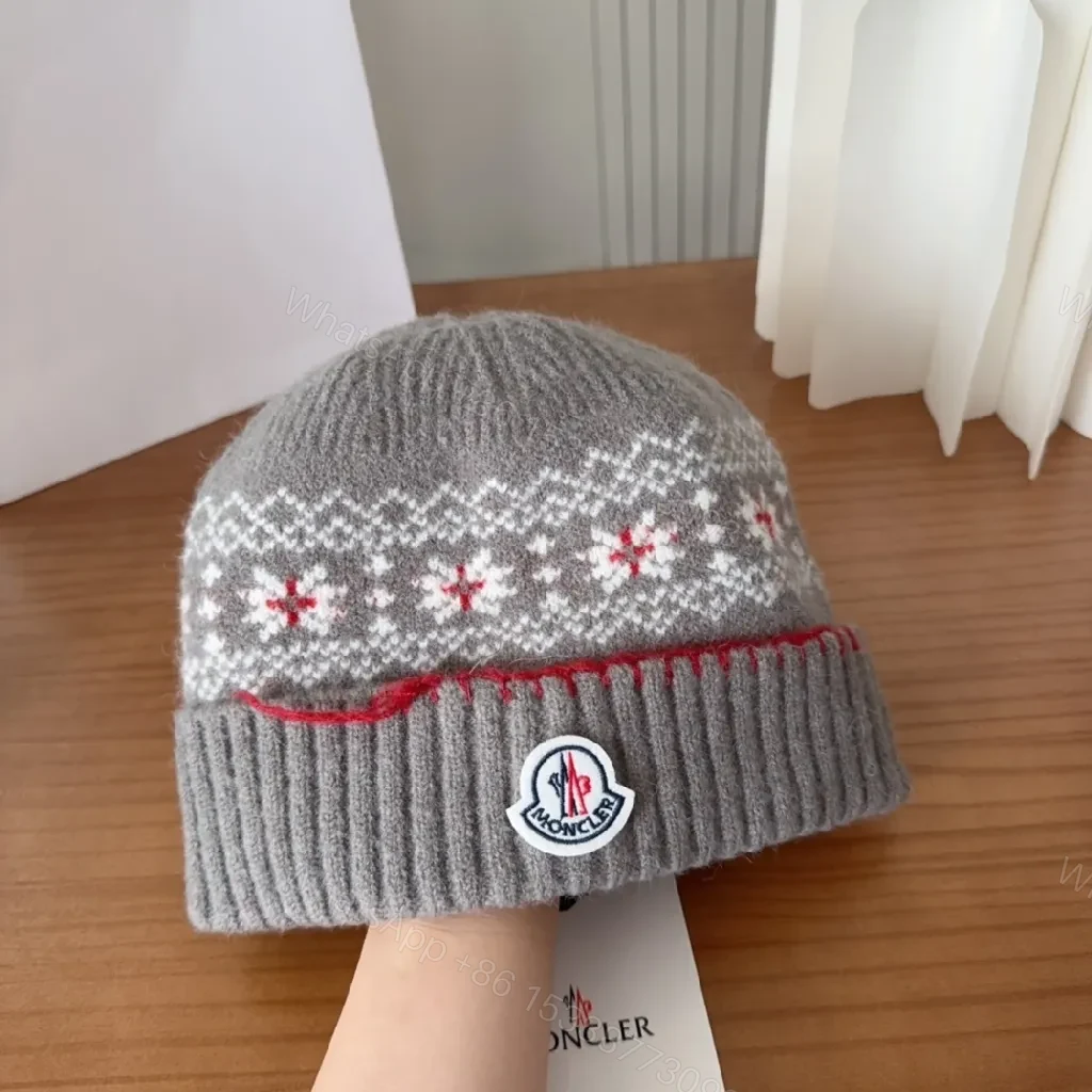 View 2 of Cozy Knit Beanie: Gray Nordic Pattern with Luxury Detail